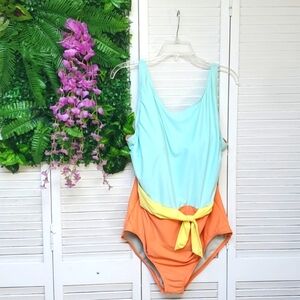Lands' End Tropical Tri-Color One Piece Swimsuit Size 18